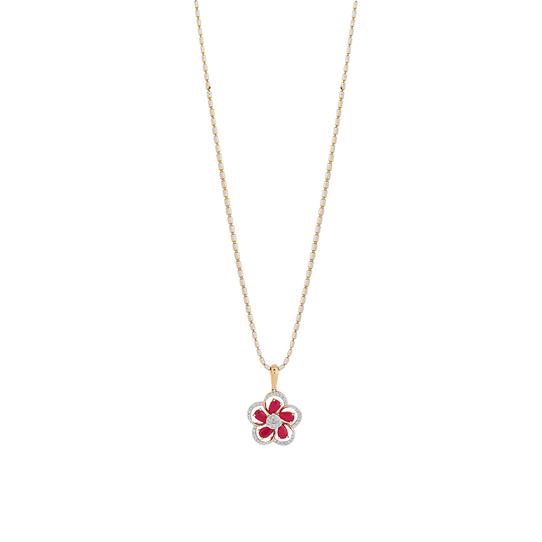 Pendant in 18 KT rose gold with with brilliant round diamonds and semi precious ruby