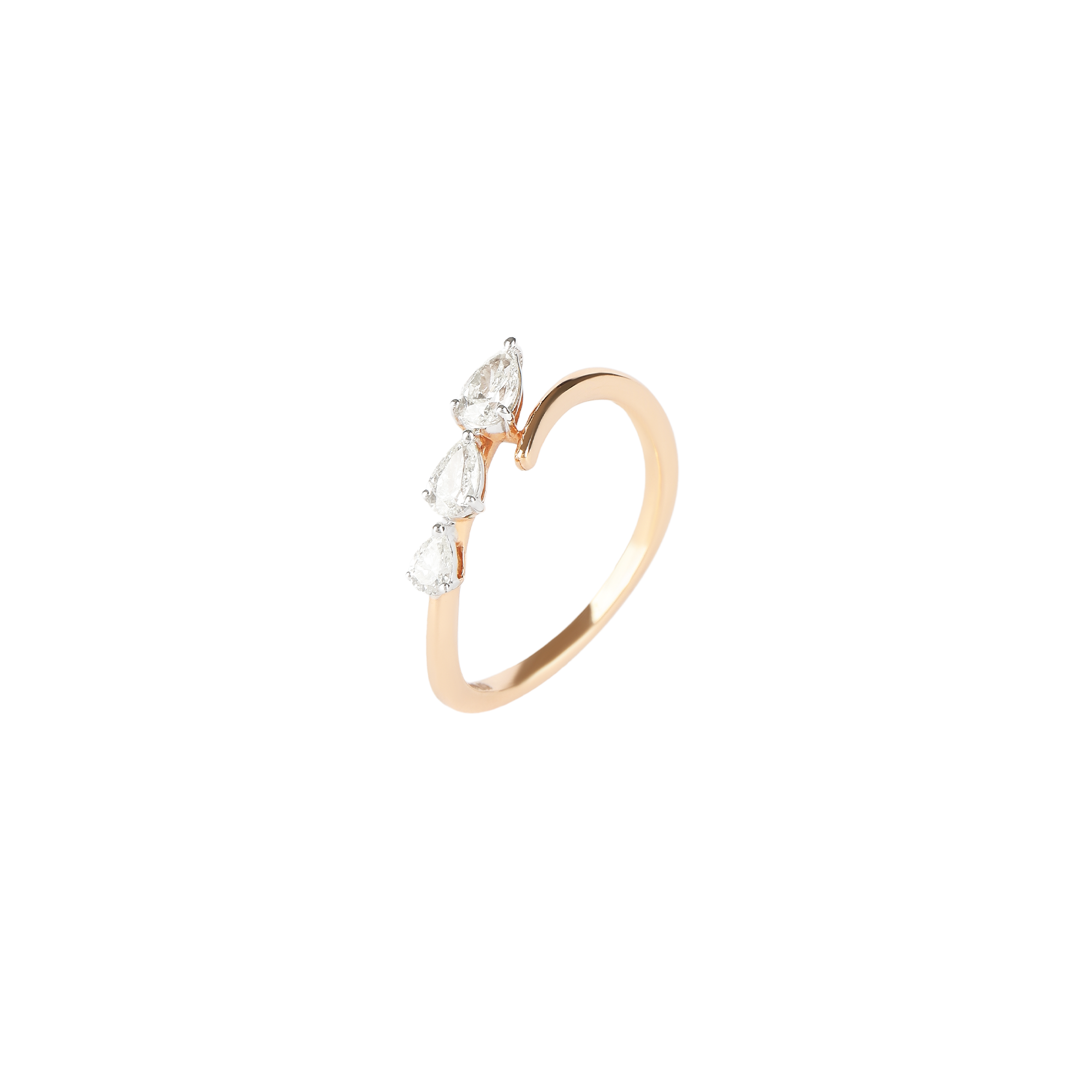 Ring in 18kt rose gold with pear cut diamonds.