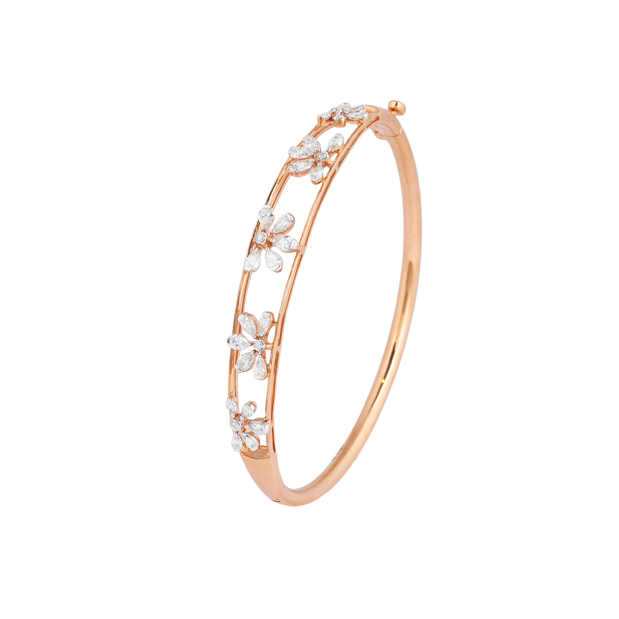 Bracelet in 14kt rose gold with pear cut diamonds.