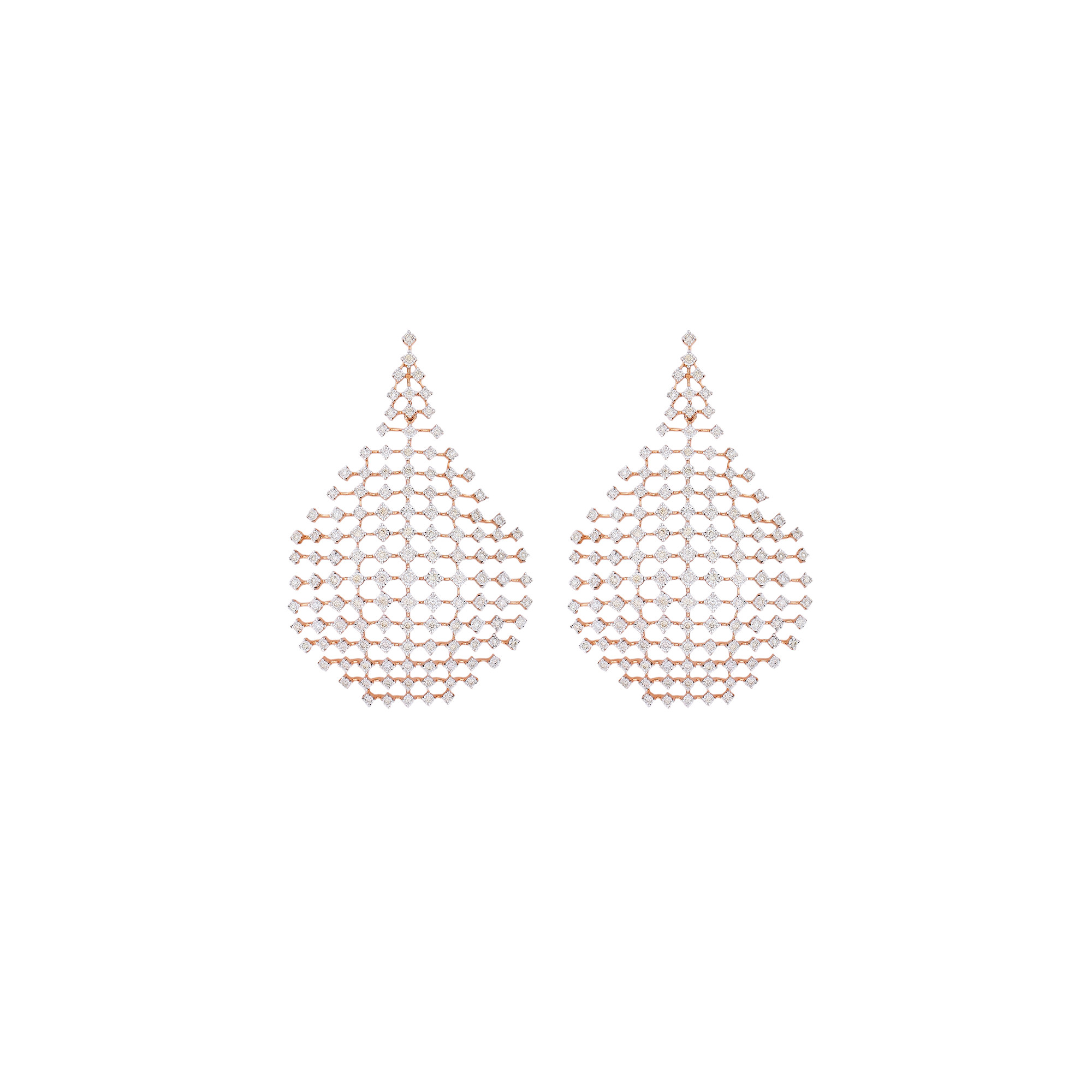 Earrings in 14 KT rose gold with brilliant round diamonds
