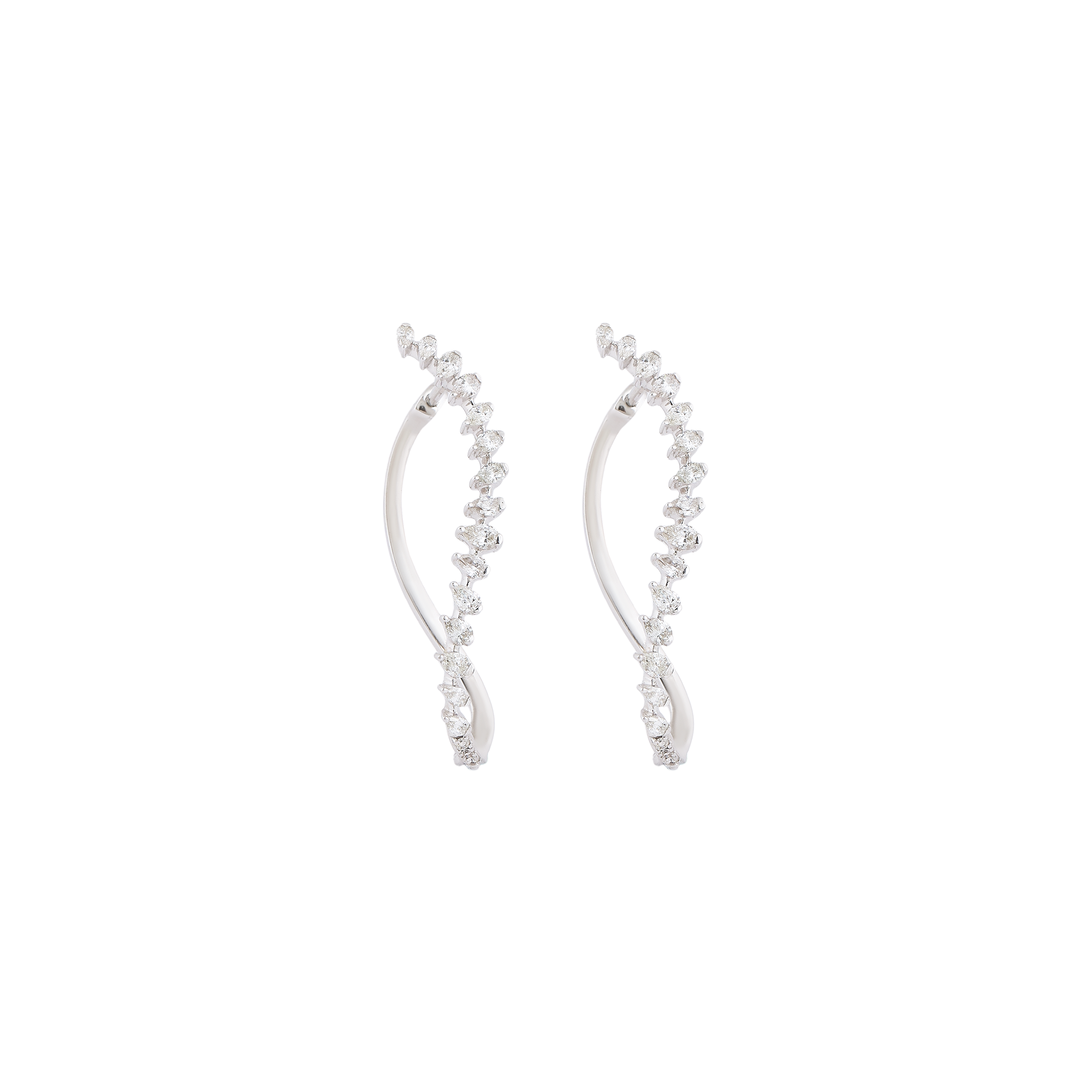 Earrings in 14 KT white gold with marquise and pear shaped diamonds