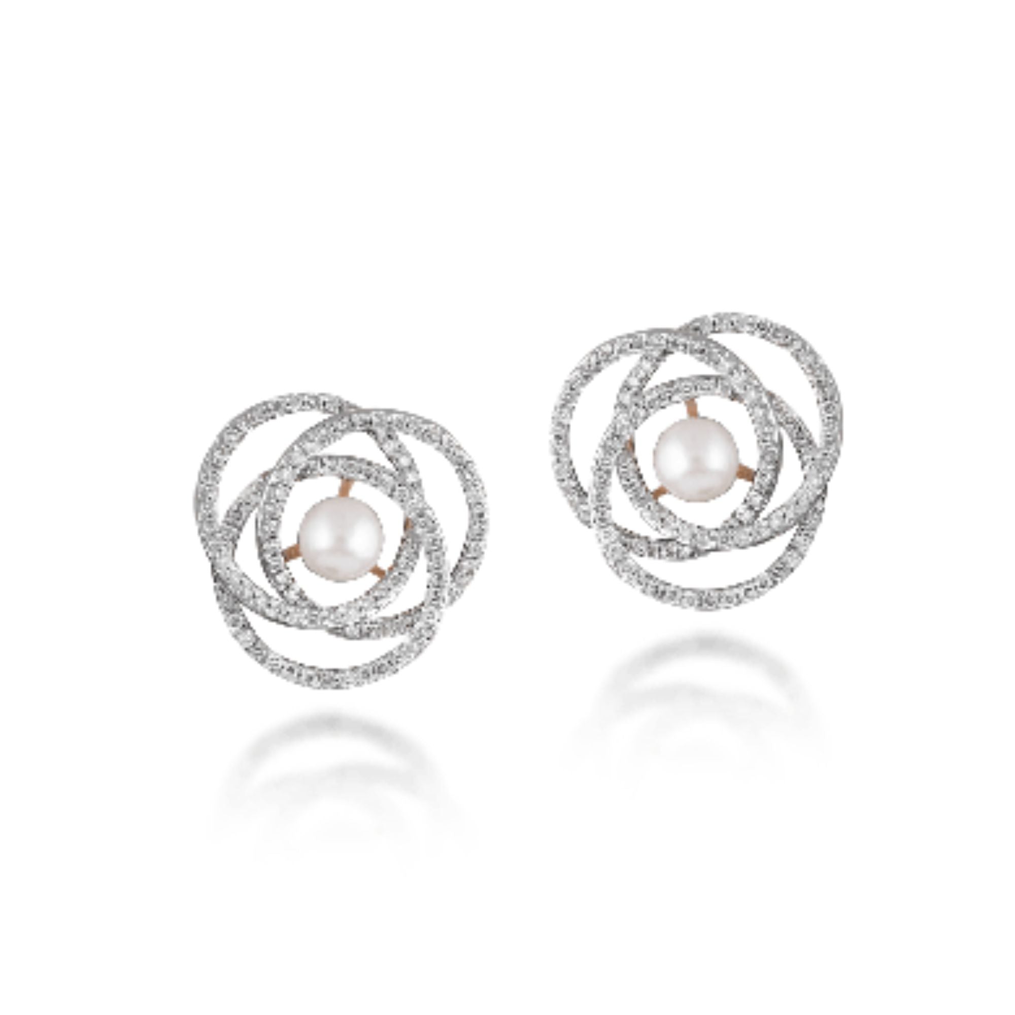 Earrings in 18kt rose gold with Round Brilliant cut diamonds & pearls
