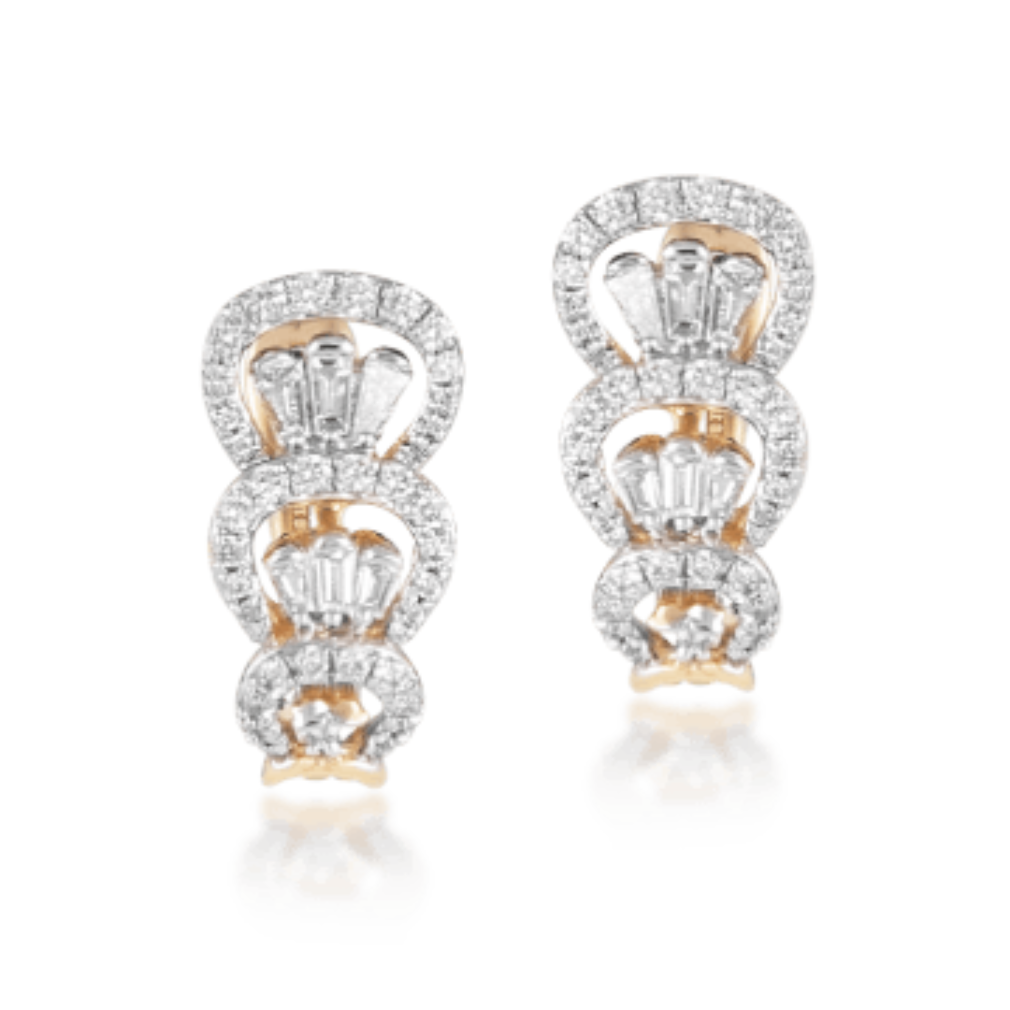 Earrings in 18kt rose gold with Baguettes & Round Brilliant cut diamonds
