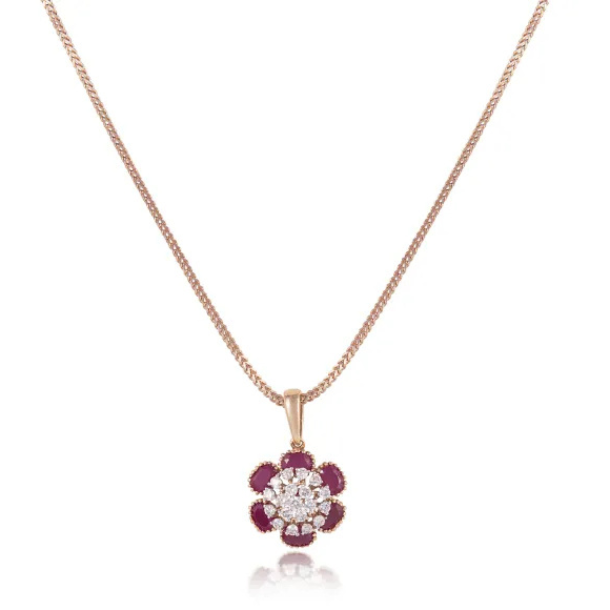 Pendant in 18kt yellow gold with Round Brilliant cut diamonds & Semi Precious Red Stone.