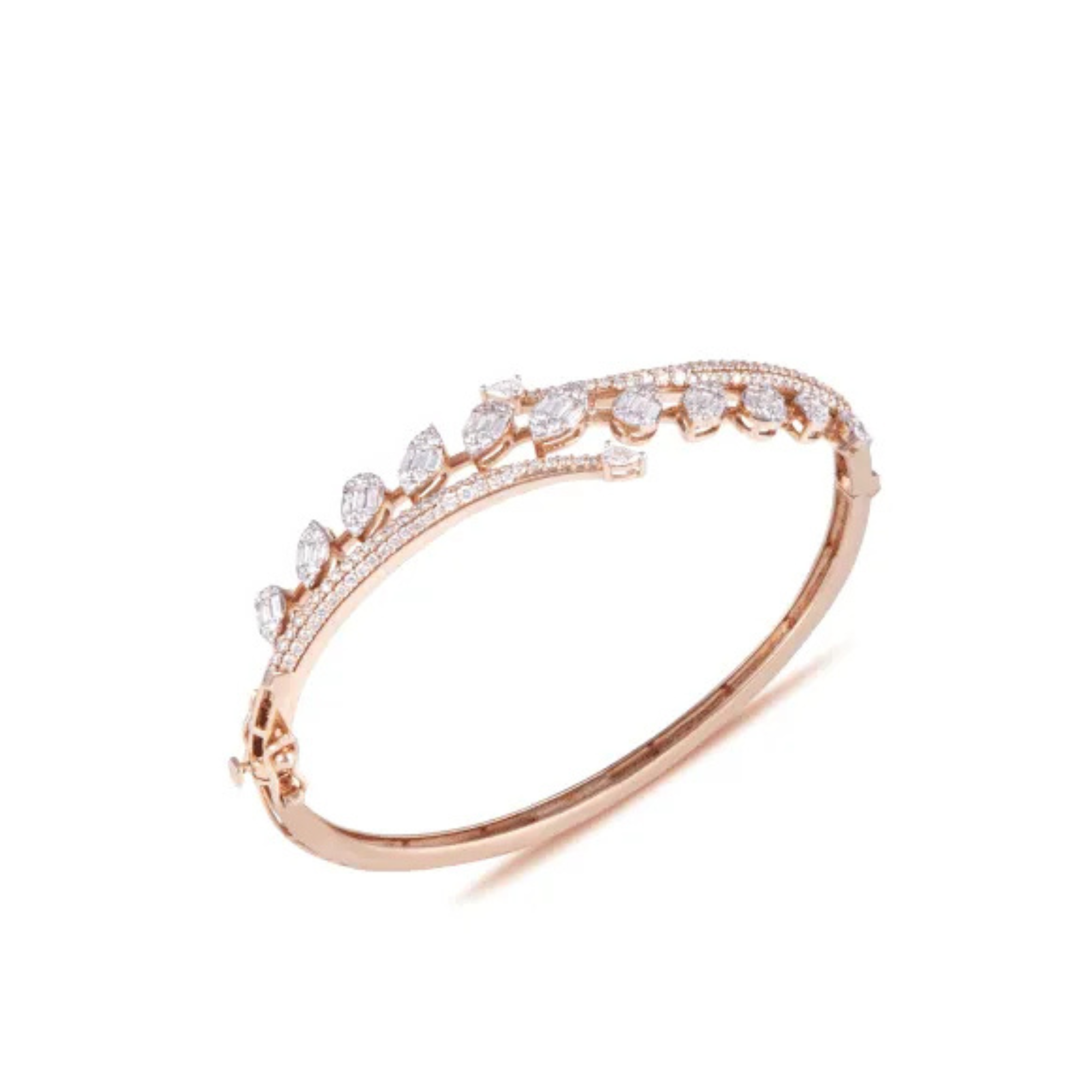 Bracelet in 14kt rose gold with Baguette & Round Brilliant cut diamonds.